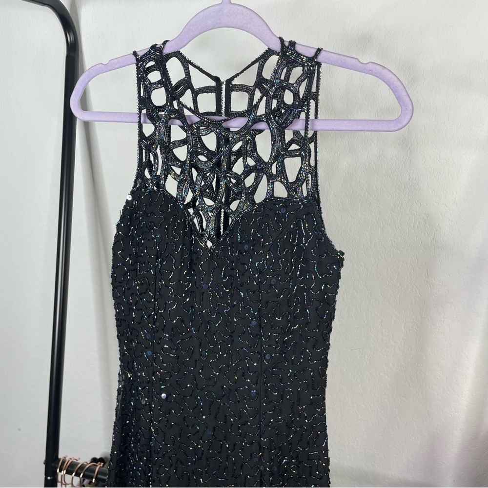 Vintage 90’s Sean Collection Black 100% Silk Beaded Cage Dress - Picture 4 of 14